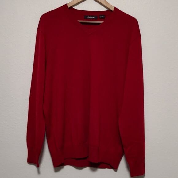 Claiborne Men's Red Extra Fine Merino Wool V-Neck Size Medium Pullover Sweater - Picture 1 of 7